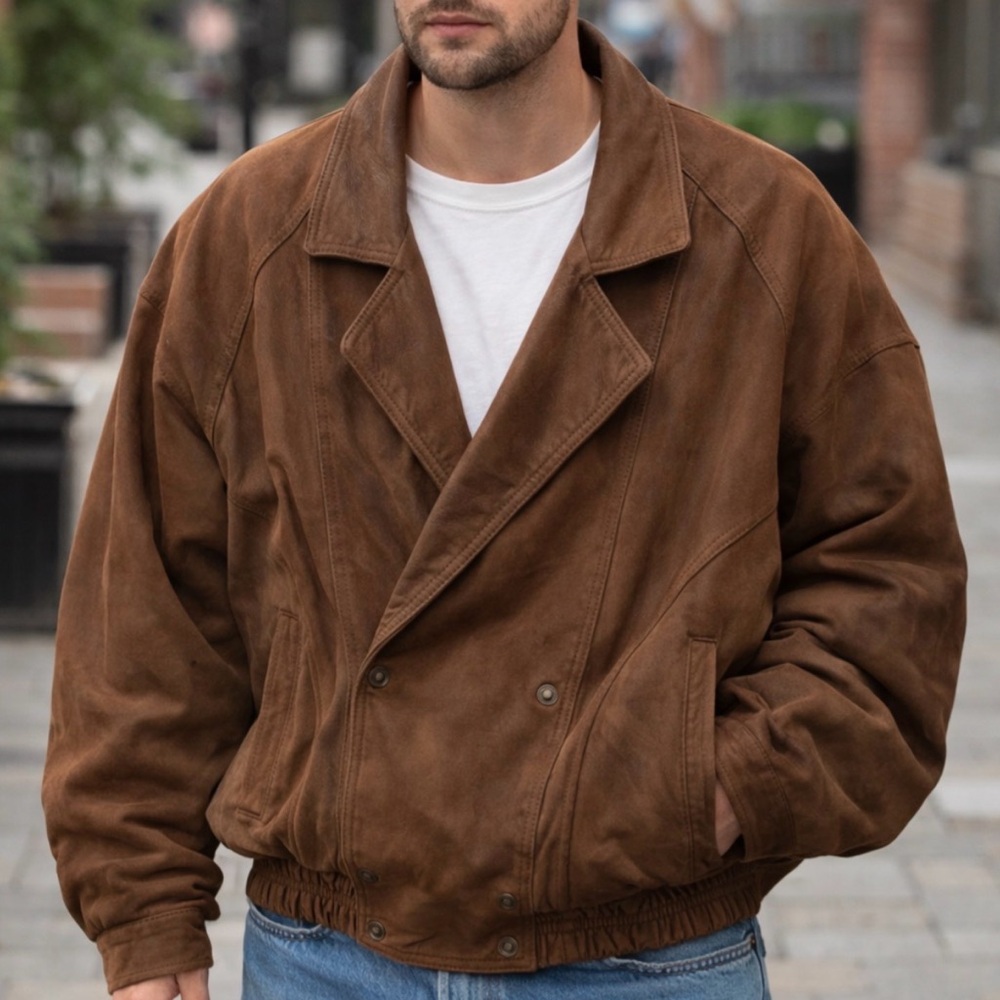 Vintage Mike’s Arcade Brown Leather Bomber Jacket Size Medium 80s 90s